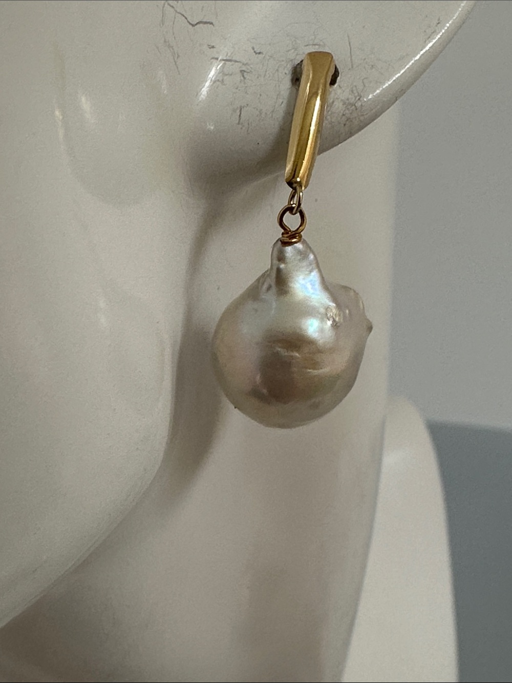 14k real solid Gold Baroque Pearl Drop Earrings